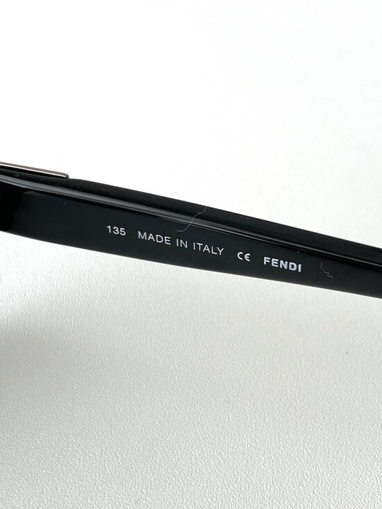 Fendi FS5142 Glossy Black Sculpted Statement Rectangular Sunglasses Silver Logo